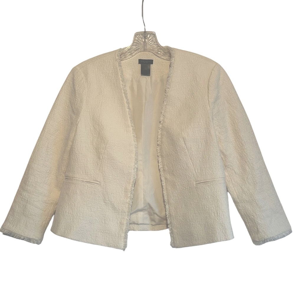 Anne Taylor White Cropped Open Blazer